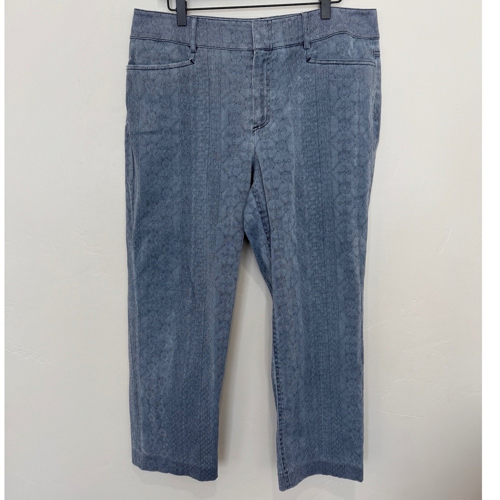 Womyn Pamela Jean Blue Geometric Textured Straight Leg Pants Size 16 Made in USA